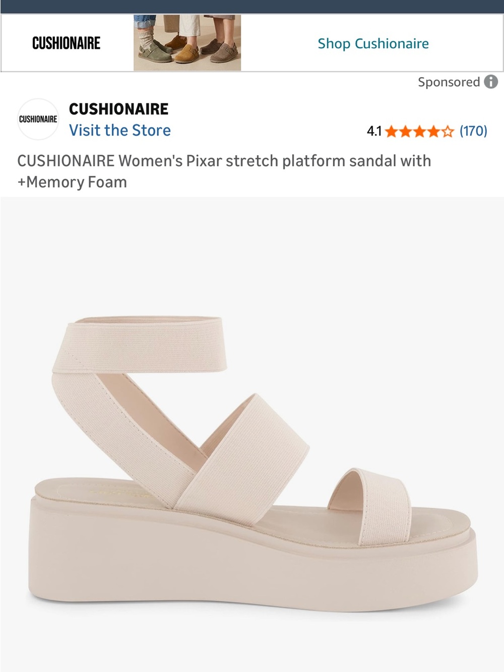 Cushionaire Women's Stretch Platform Sandal in Taupe - Picture 2 of 9